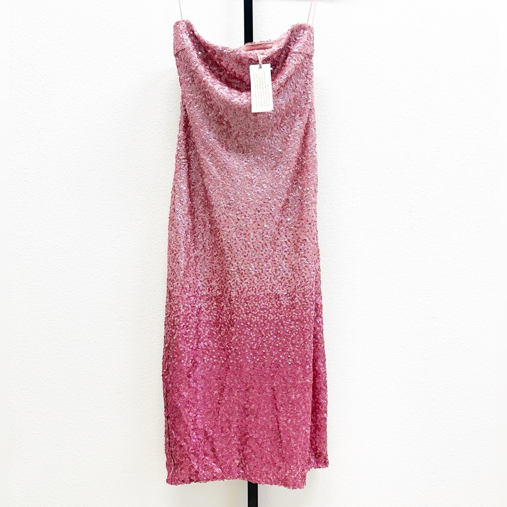 LoveShackFancy Pink Sequin Midi Dress